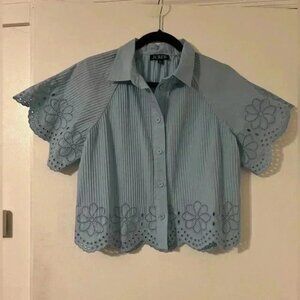 JCrew pleated eyelet-trim shirt in cotton poplin size S